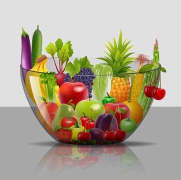 Salad with fresh fruits and berries. Series of food and drink and ingredients for cooking