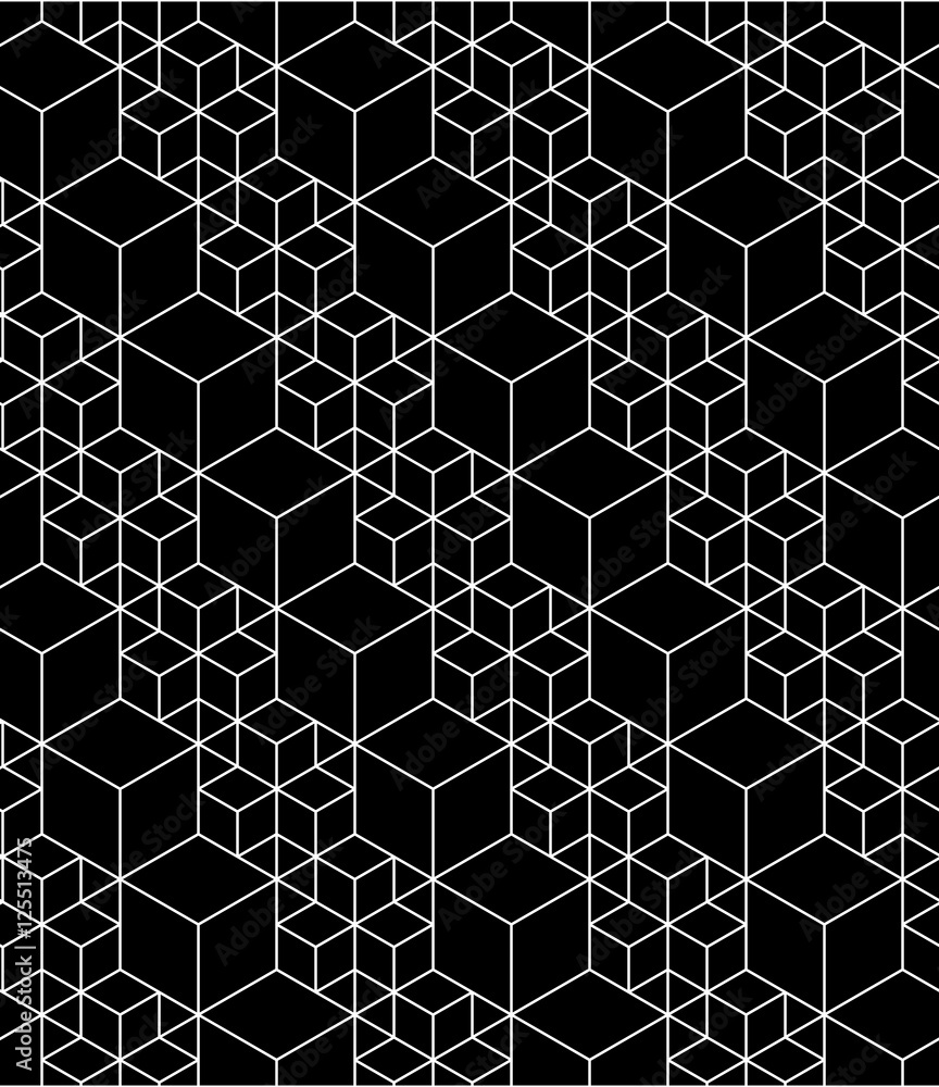 Poster monochrome illusive abstract geometric seamless pattern with cub