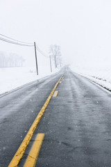 Empty Highway During Winter Snow Storm