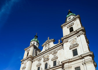 Fototapeta na wymiar Elegant high church tower in Salzburg