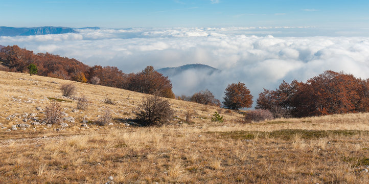 View from Babuhan Yaila natural reserve down to Black Sea, Crimean peninsula
