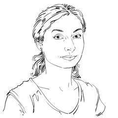 Hand-drawn vector illustration of beautiful kind woman. Monochro