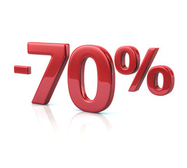 3d illustration of 70 percent discount in red letters on white background