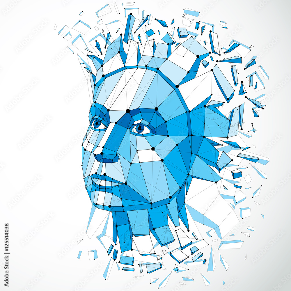 Aufkleber 3d vector portrait created with lines mesh. intelligence allegor