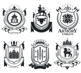 Heraldic Coat of Arms decorative emblems isolated vector illustr