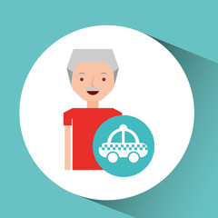 man elderly travel concept and taxi design, vector illustration  graphic 