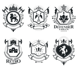 Heraldic Coat of Arms decorative emblems isolated vector illustr