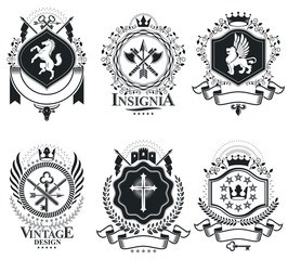 Heraldic Coat of Arms decorative emblems isolated vector illustr