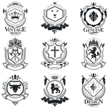 Heraldic signs, elements, heraldry emblems, insignias, signs, ve