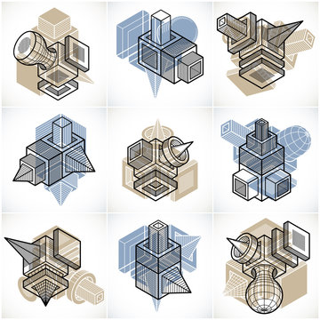 Set of isometric abstract vector geometric shapes.