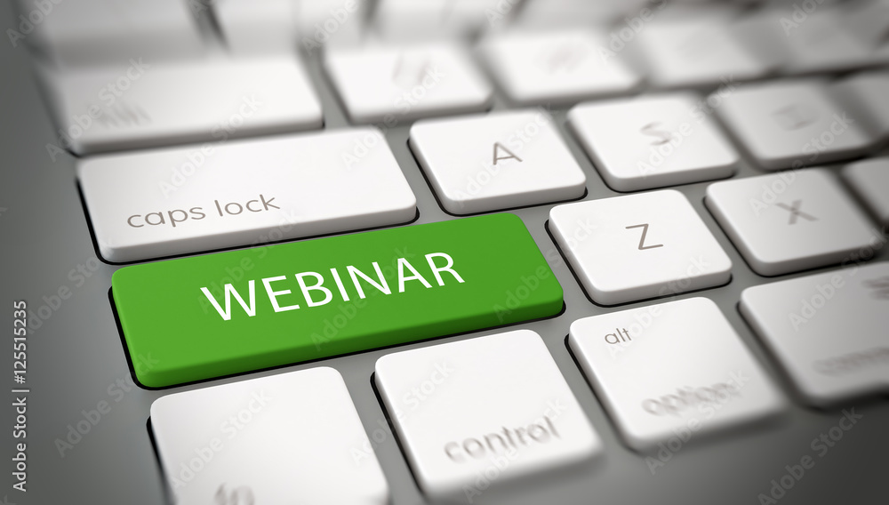 Poster green webinar button on computer keyboard