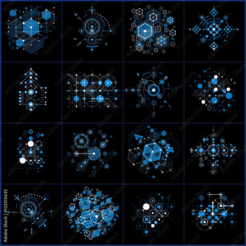 Poster set of vector bauhaus abstract backgrounds made with lines grid
