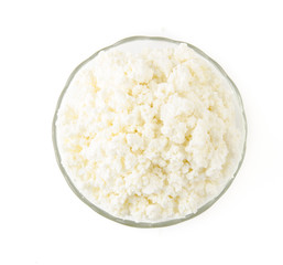 Cottage cheese. Top view. Isolated on white bacground.