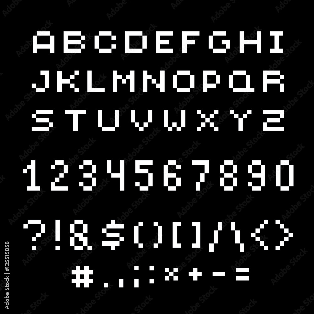 Poster vector modern numbers, letters and punctuation marks created in