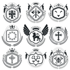 Vintage award designs, vintage heraldic Coat of Arms. Vector emb