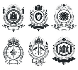 Classy emblems, vector heraldic Coat of Arms. Vintage design ele