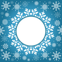 Christmas and New Year vintage greeting card, creative winter background, snowflakes ornament, blue festive paper, holiday decor