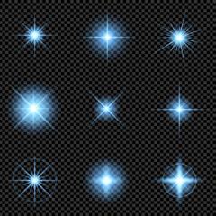 Creative concept Vector set of glow light effect stars bursts with sparkles isolated on black background. For illustration template art design, banner for Christmas celebrate, magic flash energy ray