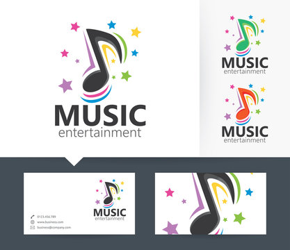 Music Entertainment vector logo with business card template