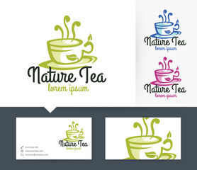 Nature Tea vector logo with business card template