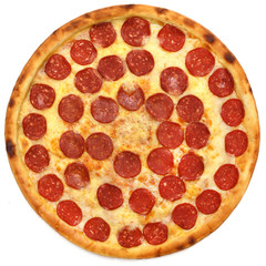 Tasty, flavorful pizza isolated on white background