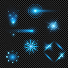 Creative concept Vector set of glow light effect stars bursts with sparkles isolated on black background. For illustration template art design, banner for Christmas celebrate, magic flash energy ray