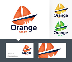 Orange Boat vector logo with business card template