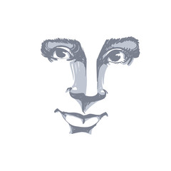 Vector monochrome art drawing, portrait of gorgeous dreamy girl