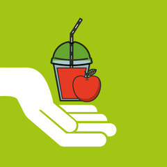 delicious juice apple fruit and cup cover straw icon vector illustration eps 10