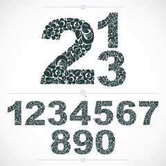 Floral numerals, hand-drawn vector numbers decorated with botani