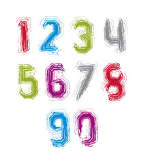 Handwritten colorful vector freak numbers, stylish striped digit