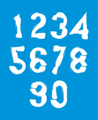 Handwritten white vector numbers, stylish numbers set drawn with