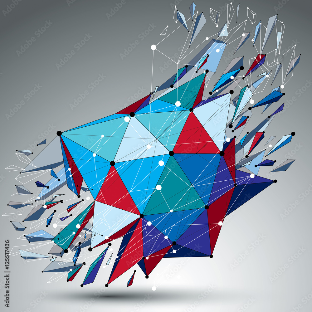 Aufkleber 3d vector low poly object with connected black and white lines a