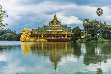 Karaweik Hall, a palace on the eastern shore of Kandawgyi Lake, Yangon, Myanmar