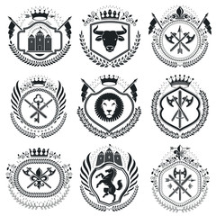 Classy emblems, vector heraldic Coat of Arms. Vintage design ele