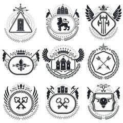 Fototapeta na wymiar Old style heraldry, heraldic emblems, vector illustrations. Coat