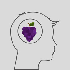 silhouette head with tasty grapes icon graphic vector illustration eps 10