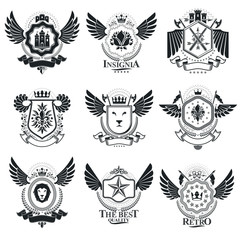 Vector emblems, vintage heraldic designs. Coat of Arms collectio