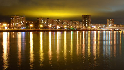 View of the city at night.