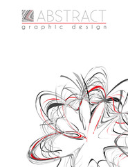 Flower. Abstract template with black, red and gray thin strips. Vector graphic layout