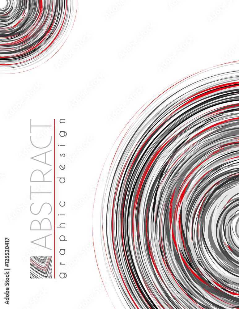 Poster circles. abstract template with black, red and gray thin strips. vector graphic layout