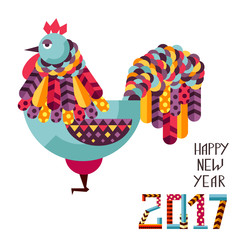 Colorful decorative poster with the image of a rooster. cock. New Year 2017.