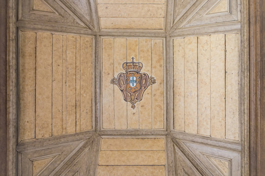 Typical Portuguese wood decoration, with ancient family crest