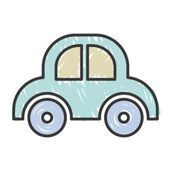 blue baby car toy over white background. sketch and draw design. vector illustration