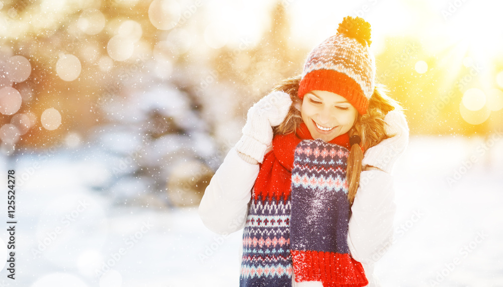 Canvas Prints happy young woman in winter for a walk