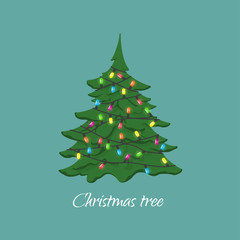 Christmas tree with garland. Decorating for Christmas and New Ye