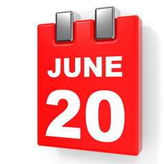June 20. Calendar on white background.