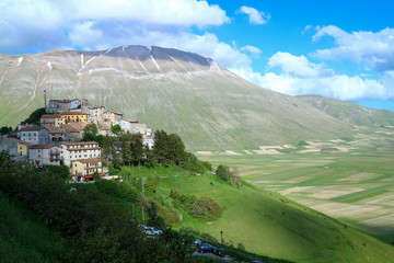 Castelluccio and the valley (Norcia region, Italy) as seen before the devastating earthquake of...