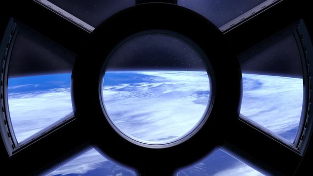 Earth as seen through window of International Space Station ISS. Timelaps. Fast movement.