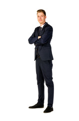 Young businessman full length portrait isolated